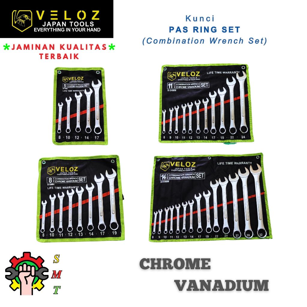 Kunci Pas Ring Set Veloz Chrome Vanadium Steel SMT Surabaya