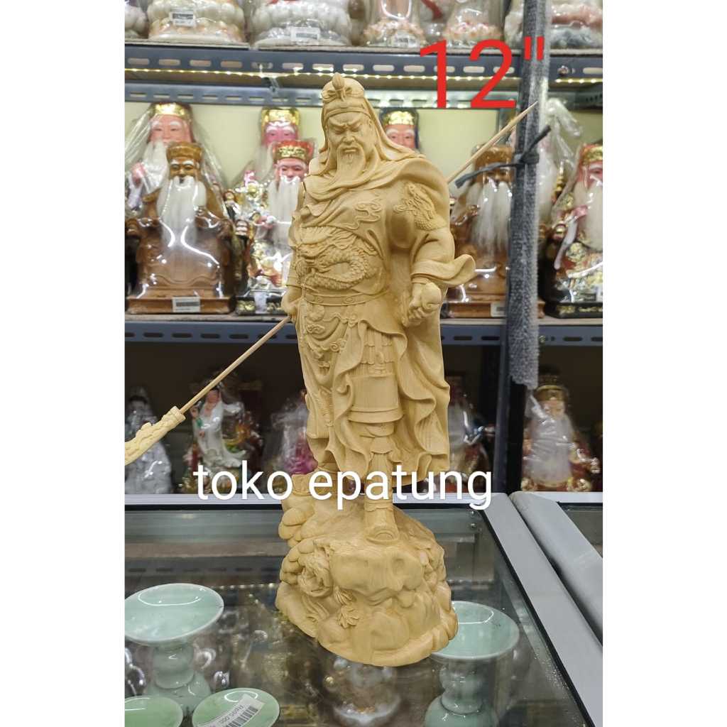 patung Dewa Kwan kong / kwaw kung / kwan te - kayu - 12 inch