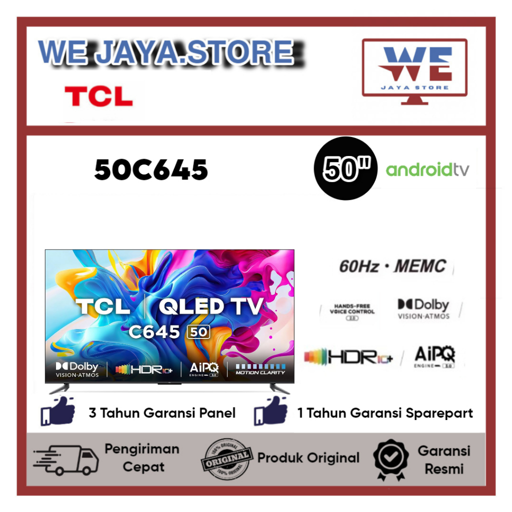 TV LED TCL 50C645 LED TCL 50 Inch QLED TCL 4K Android 11 Series