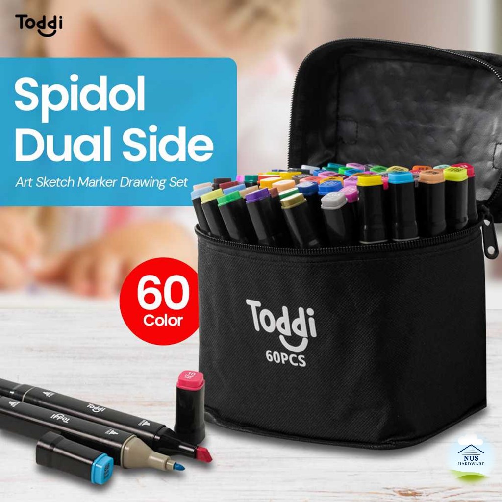 

Set Alat Gambar Mewarnai Spidol Dual Side Fine Art Brush Pen Art Marker Set 60 Color