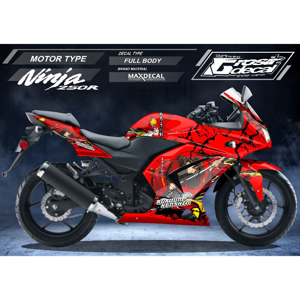 STIKER DECAL NINJA 250 OLD KARBU FULLBODY STIKER NINJA 250 KARBU MERAH FULL BODY