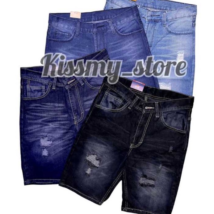 Import ✨Terbaik✨ CELANA JEANS PENDEK PRIA WHISKER SOBEK CELANA COWOK grosir