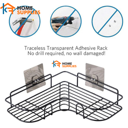 best seller kfrak sudut tempel dinding keramik kamar mandi / rak sudut dapur tempel dinding tanpa