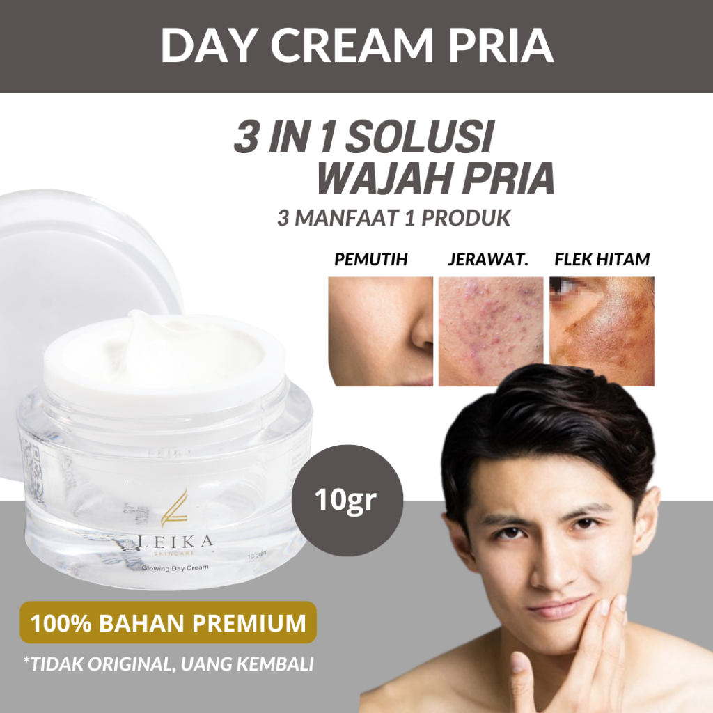 AMPUH Leika Skincare Krim Wajah Pria - Pemutih Wajah Pria Pembersih Jerawat dan Bekas Jerawat Pria