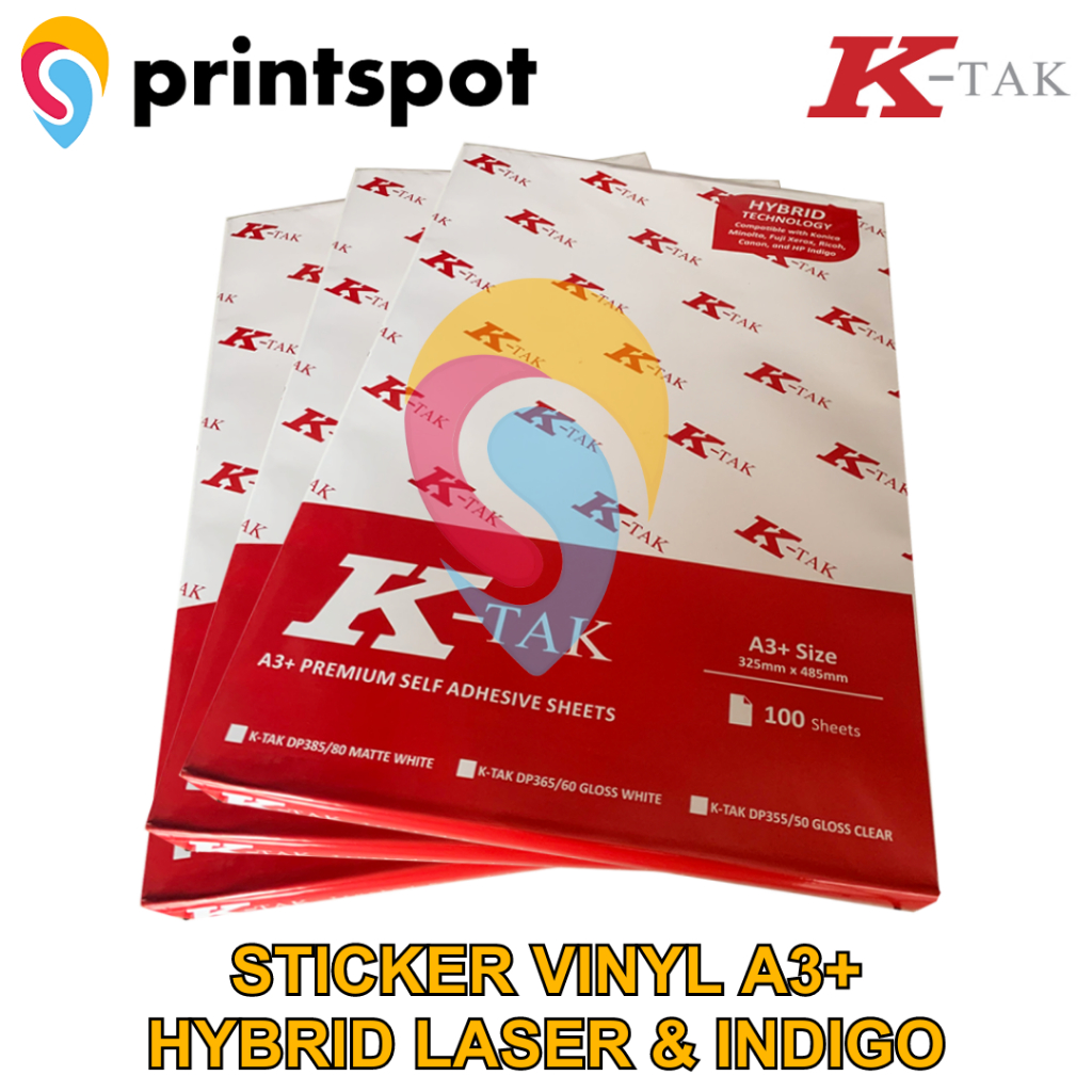 

Ktak Sticker Vinyl A3+ Stiker PP Film K-Tak Hybrid Laser Toner dan HP Indigo - PACK