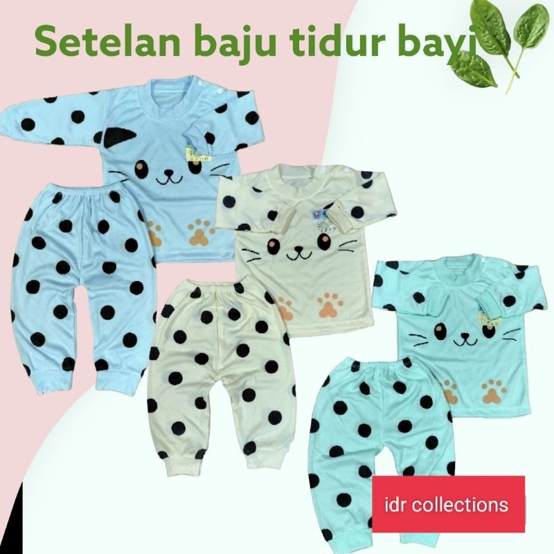 setelan baju bayi / piyama baju tidur bayi kancing pundak