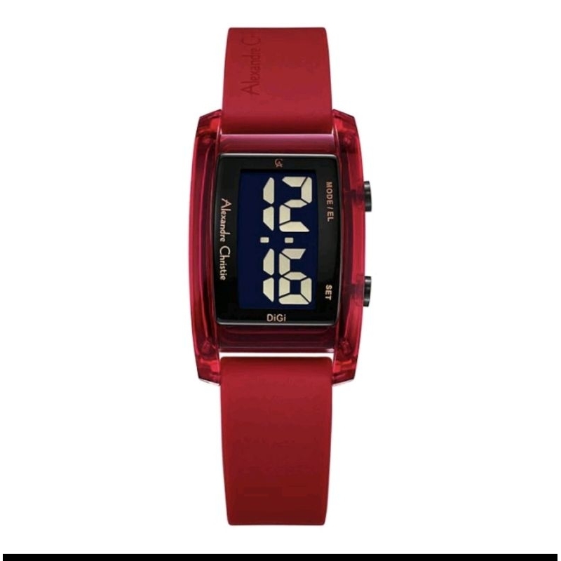 Alexandre Christie 9366 jam tangan wanita full red Rubber digital original