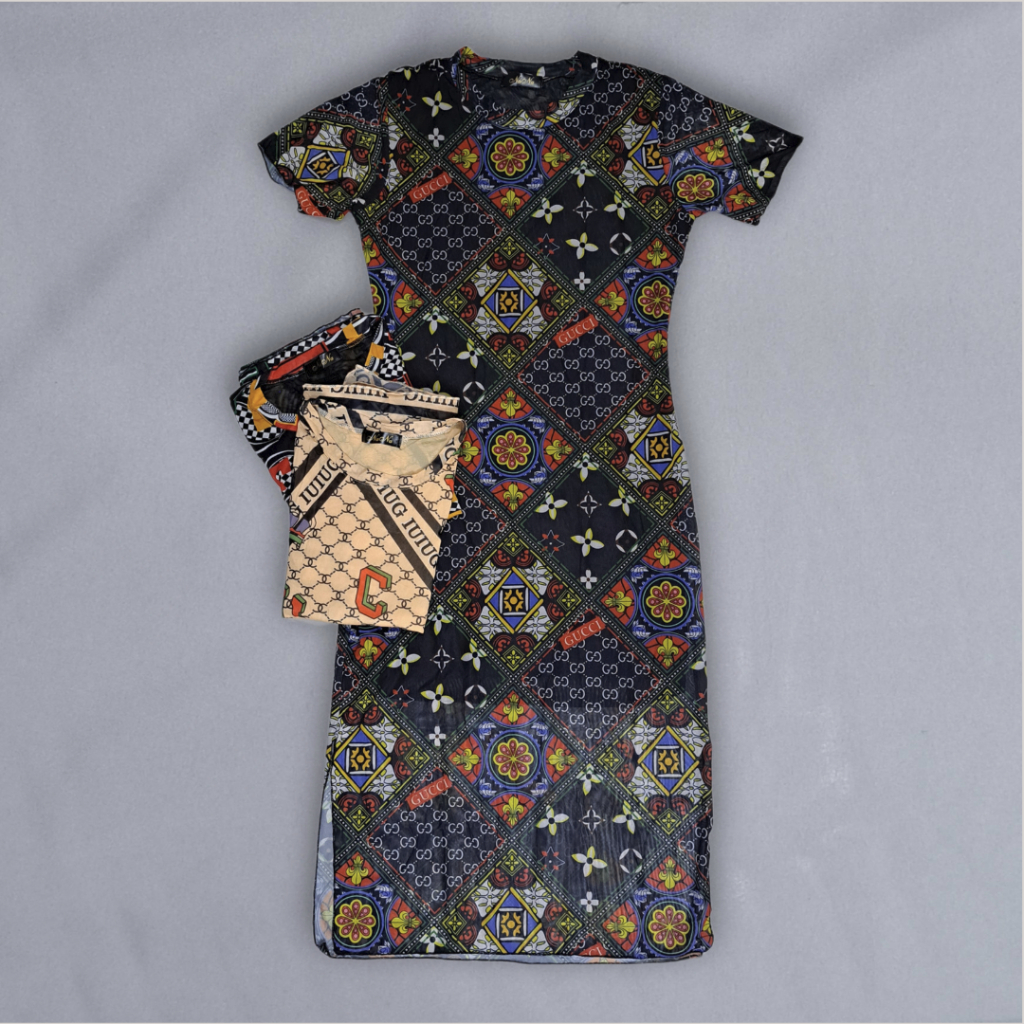 Dress Gaun Sifon Lengan Pendek Motif