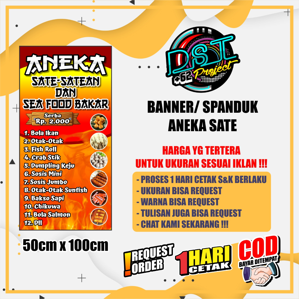 BANNER / SPANDUK ANEKA SATE - SATEAN DAN SEAFOOD BAKAR 50 X 100