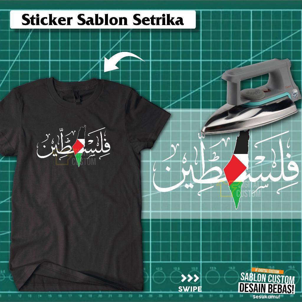

Sticker Sablon Setrika DTF Kaos Gambar Free Palestina Gaza Palestine DTF A4 A3 IF Digital Custom Satuan Siap Press