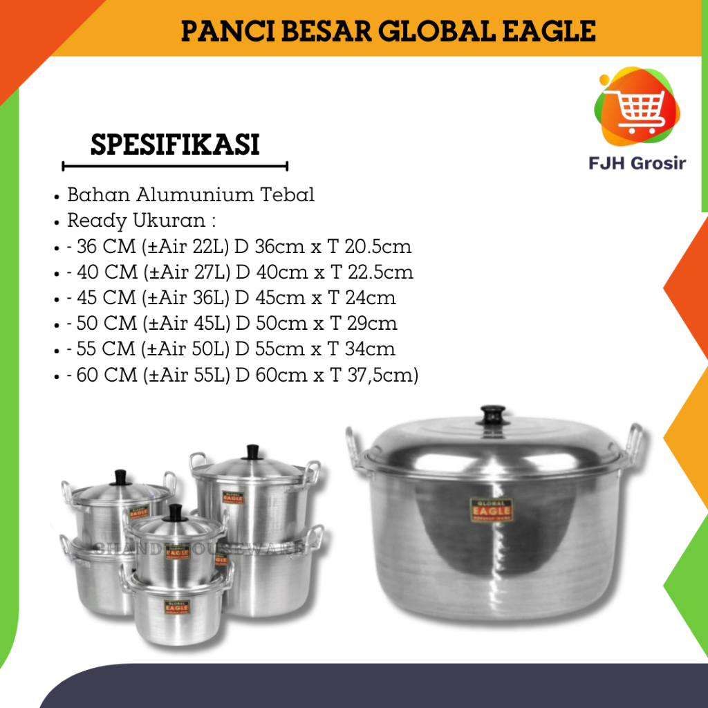 ⭐FJH⭐ Panci Besar 36 40 45 50 55 60 cm Aluminium Global Eagle /  Panci Besar Jawa Maspion / Panci Ku