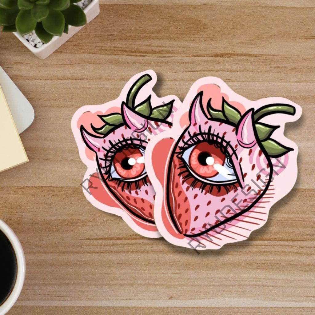 

Stiker the Devil Fruit Strawberry Mata Pink Waterproof