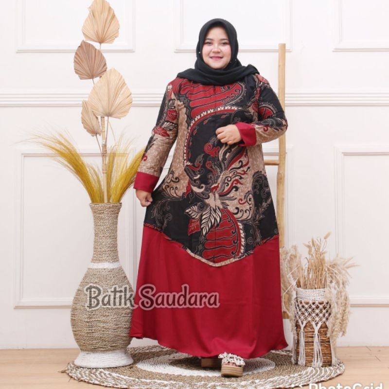 Gamis Batik Kombinasi  Baju Wanita Busui Risleting Depan Bawah Mayung kain Katun Halus