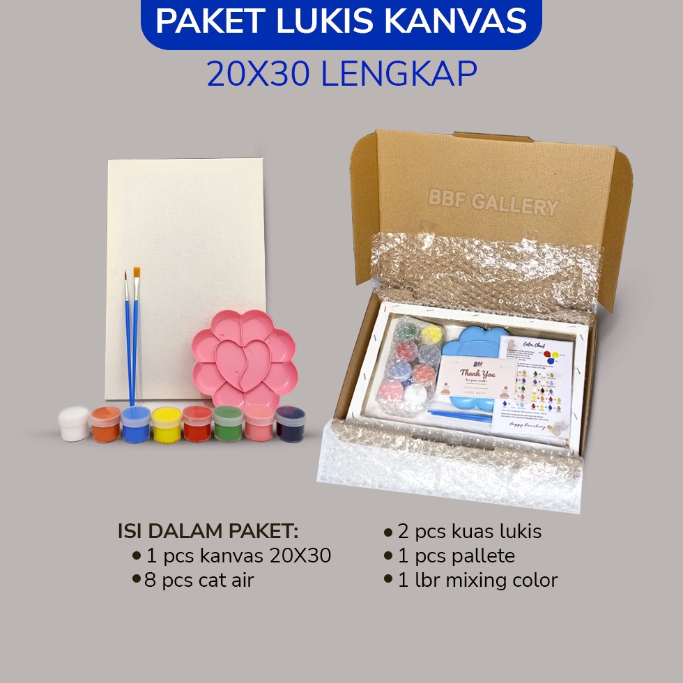 

F⚡ASH SALE Kanvas lukis putih 20x30 cm lengkap dengan 8 cat air akrilik palet dan 2 pcs kuas flat & round Set melukis lengkap paket lengkap melukis mewarnai canvas Saatnya Promo