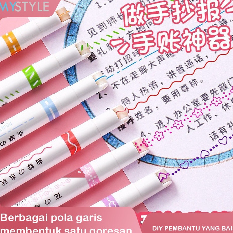 

MYSTYLE SJ7008A-6 SPIDOL UNTUK MENGGARIS BUKU TULIS ANEKA MODEL DAN WARNA 1 PACK 6 PCS MOTIF BEDASEPERTI STABILO