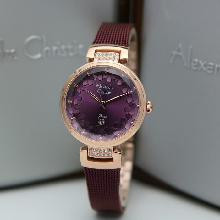 Jam Tangan Wanita Alexandre Christie AC2756 / AC 2756 Rosegold Purple Original & Garansi