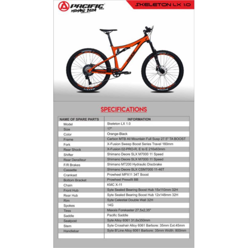 Sepeda MTB 27.5 inc Pacific SKELETON LX 1.0 Fullsus