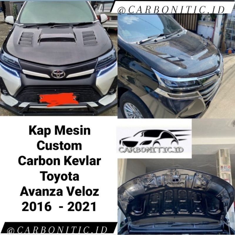 Kap Mesin Custom Toyota Avanza Veloz & Daihatsu Xenia 2016 - 2021 Facelift Model Sharp x Flow Carbon