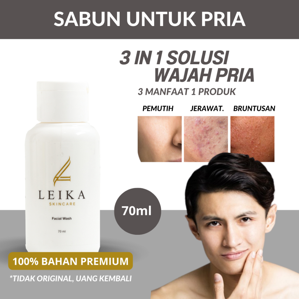 Sabun Wajah Pria - Skincare Pria BPOM Leika Skincare Pemutih Wajah Pria Pelembab Wajah Pria AMPUH