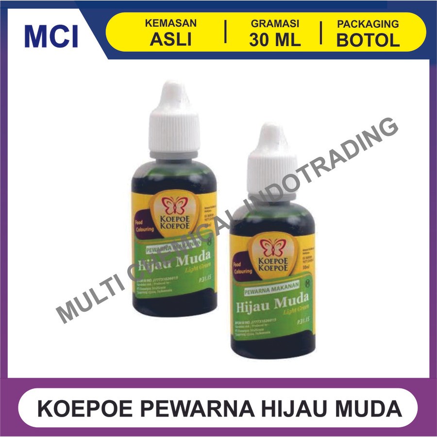 

PEWARNA MAKANAN MINUMAN KOEPOE KUPU HIJAU MUDA 30 ML - 1 DUS 144 PCS