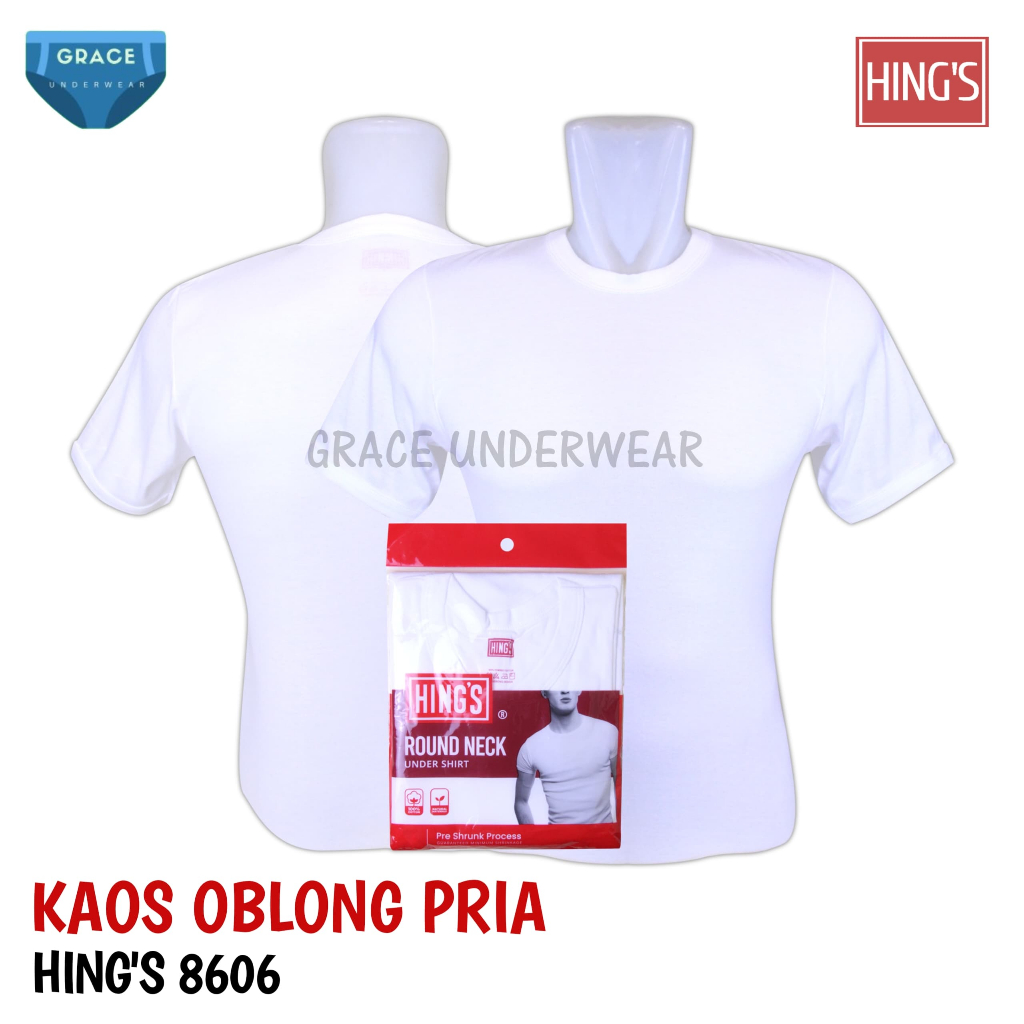 Kaos Oblong Pria O-Neck Hing's H 8006 Putih ISI-1 PCS Bahan Katun