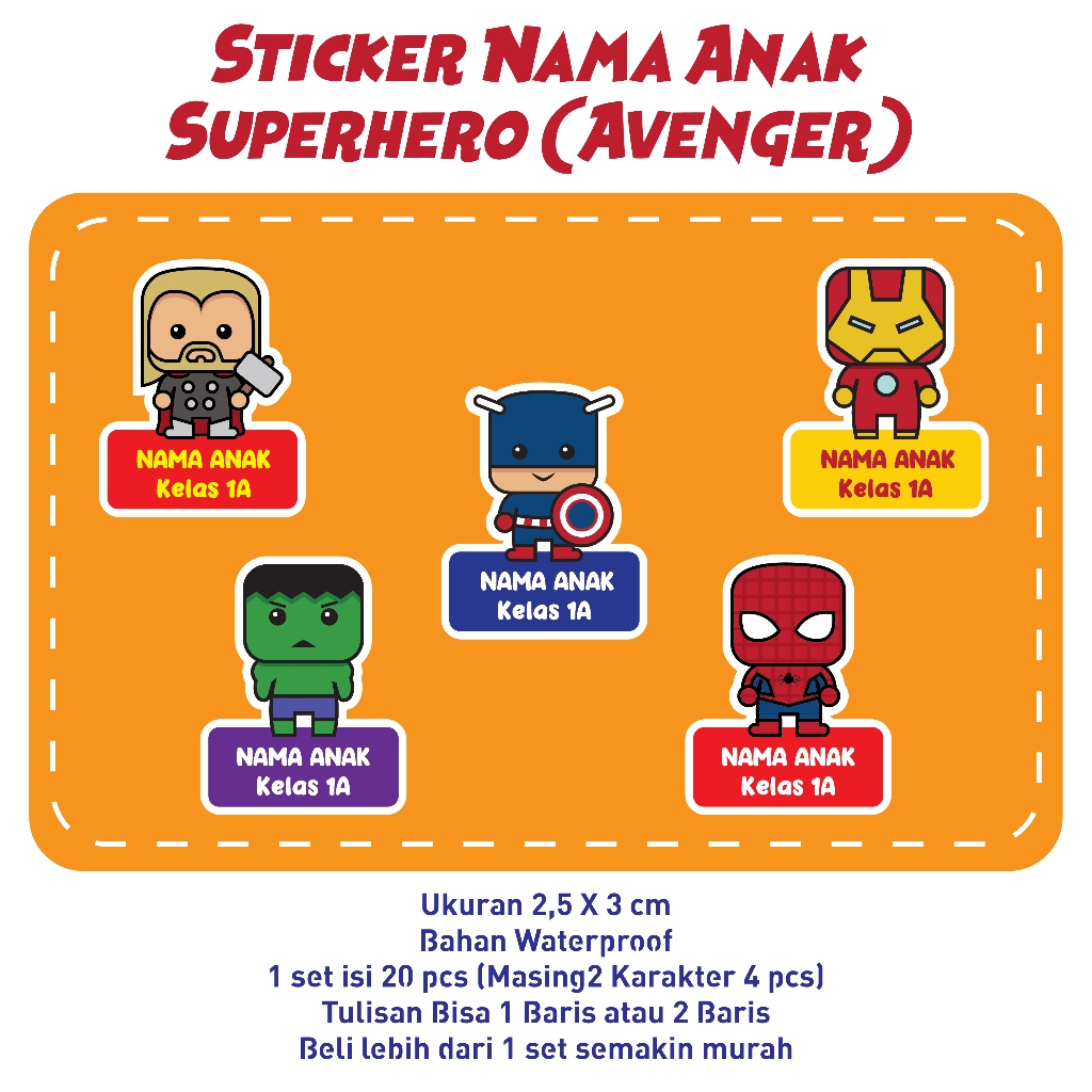 

Sticker Label Nama Anak Tsum Tsum Super Hero BOY CUSTOM