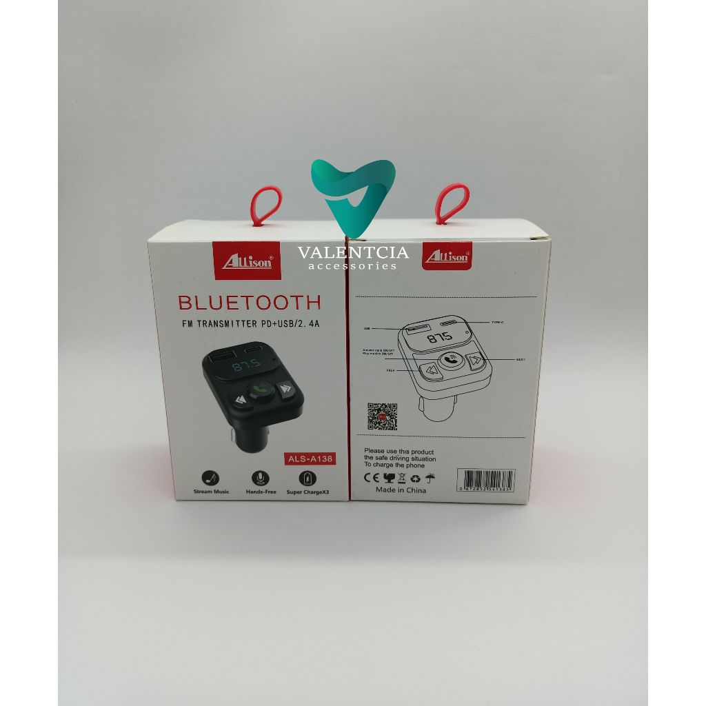 FM MODULATOR ALLISON ALS-A138 FM MP3 TRANSMITTER PD+USB / 2.4A WITH DIGITAL DISPLAY BLUETOOTH