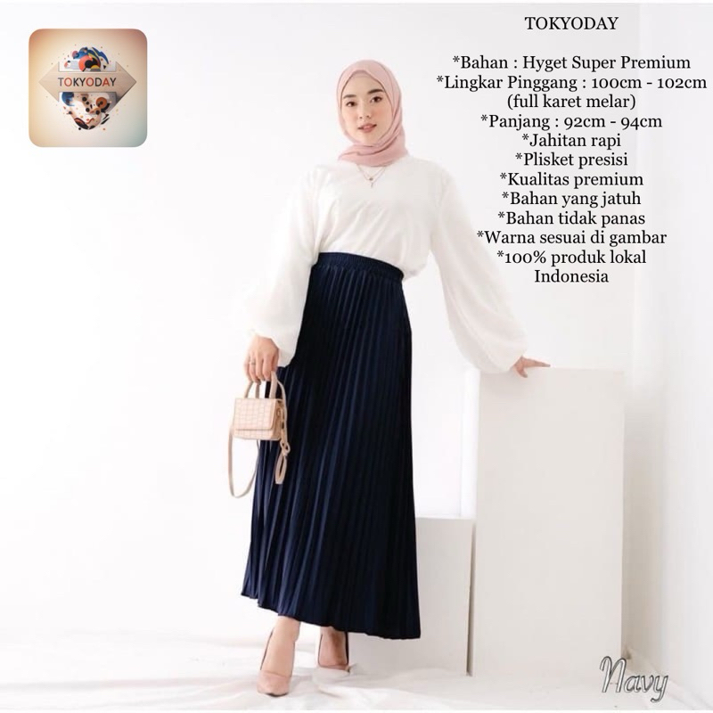 rok plisket premium termurah warna navy