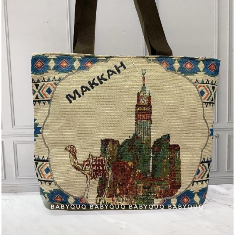 OLEH OLEH HAJI UMROH ￼SAUDI ARABIA - TAS MAKKAH MADINAH JUMBO  IMPORT - TOTE KANVAS MAKKAH MADINAH -