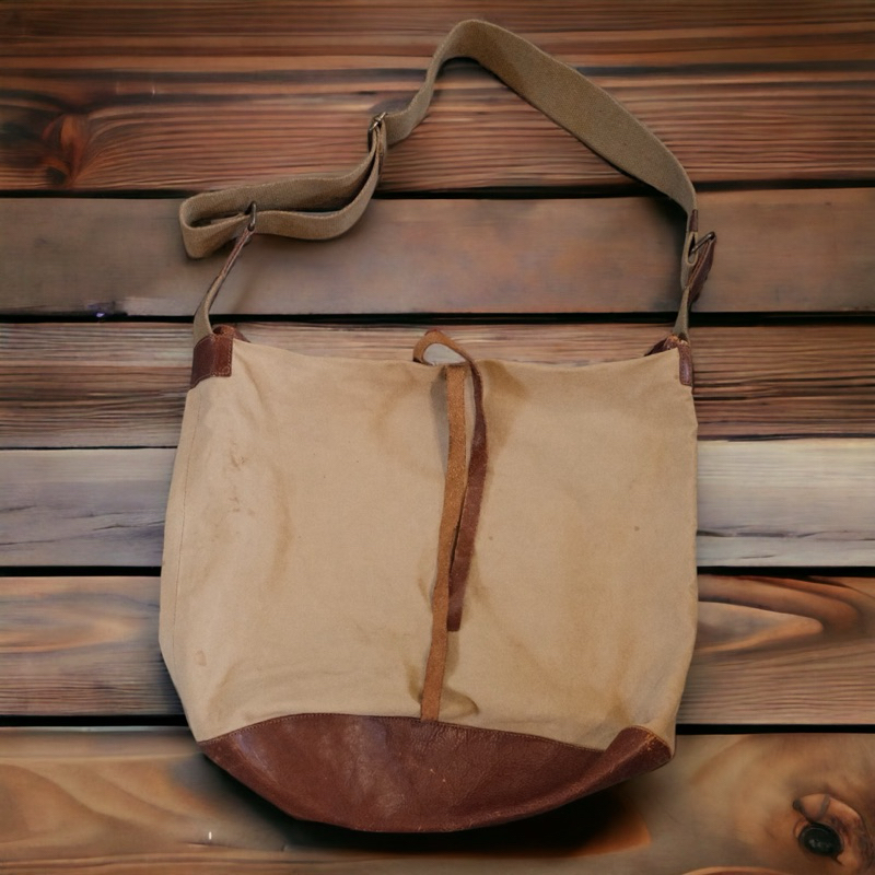 Sling Bag Newspaper Bag Canvas Vintage Mix Leather Max Mara Made in Italy