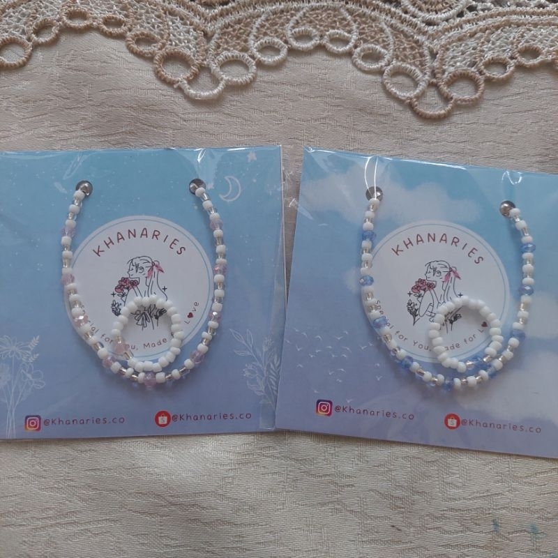 Gelang Manik Kristal | Korean Crystal Beads Bracelet | Set Gelang dan Cincin Manik