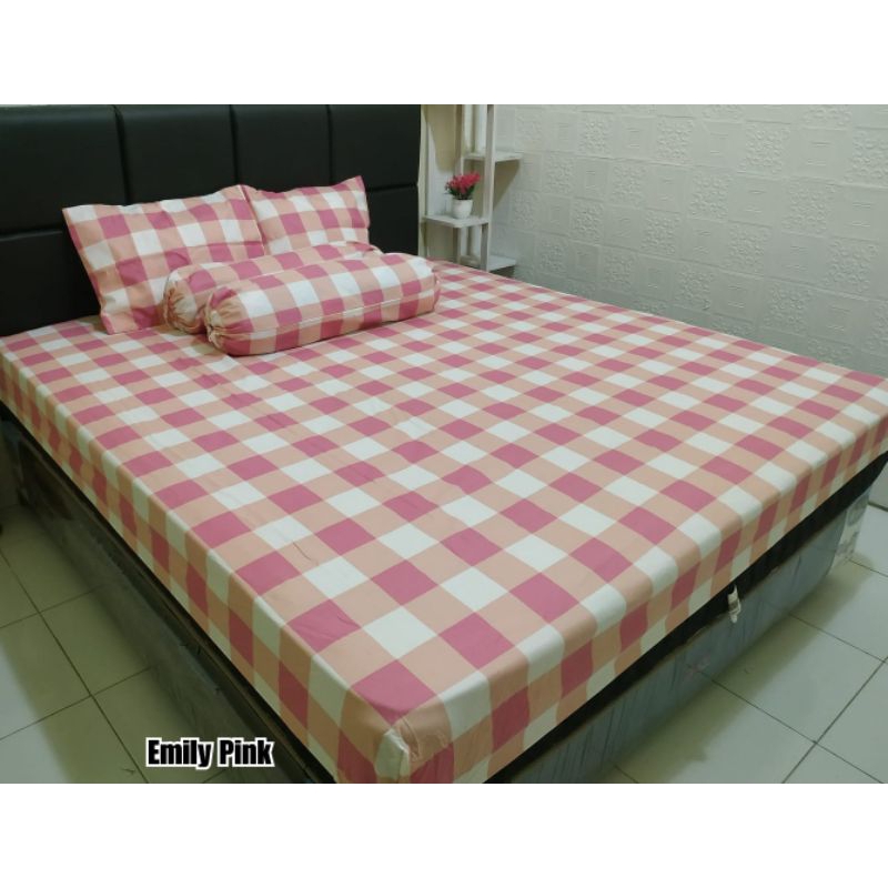 PROMO TERMUURAH Sprei King Size || Sprei Homemade Aesthetic motif Kotak Emily Pink Murah dan Berkual