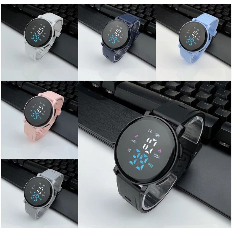 Jam Tanggan Wanita Pria Digital Rubber Bulat Led Watch