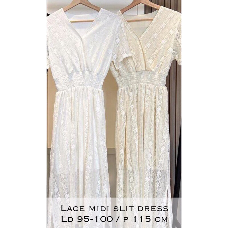 lace dress midi dress pesta brokat putih creme