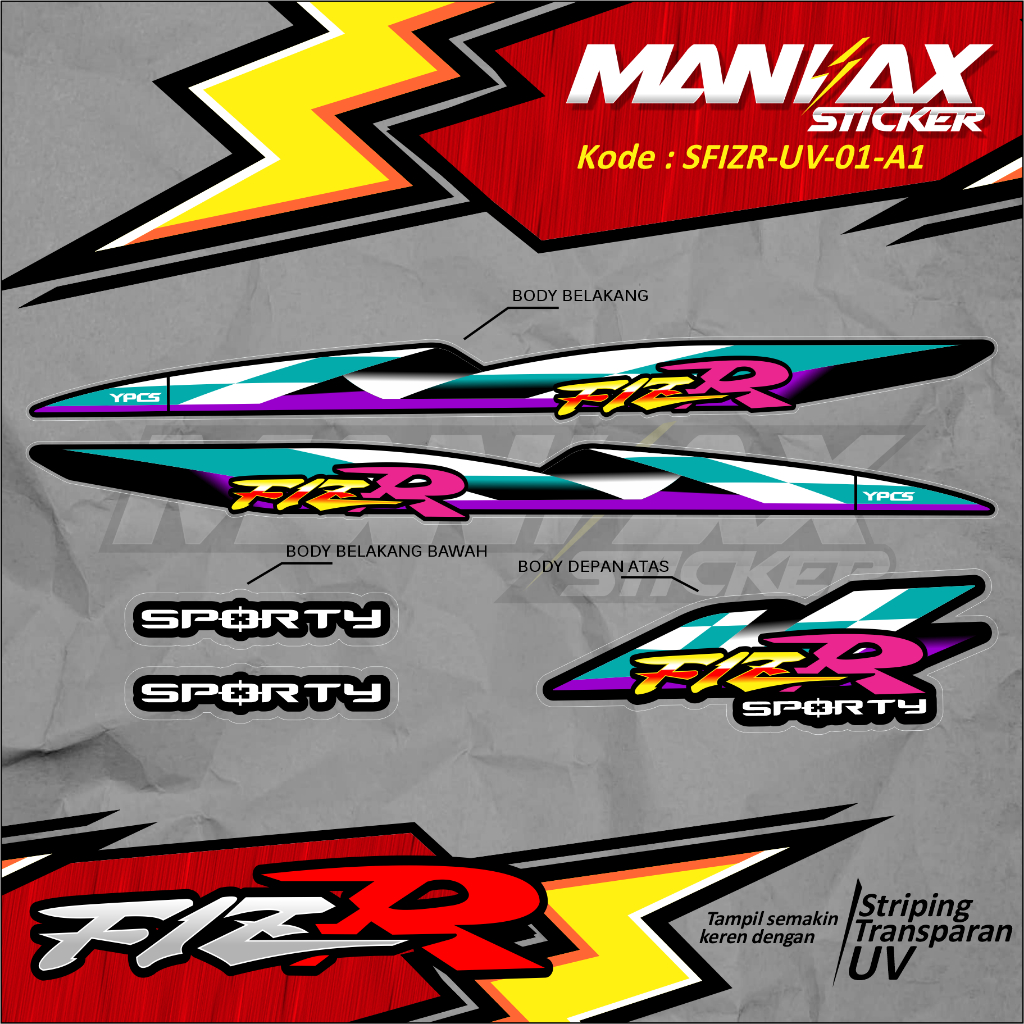 Stiker Striping Transparan fizr f1zr fiz r Variasi Merah - Stiker striping FIZR Transparan Variasi  