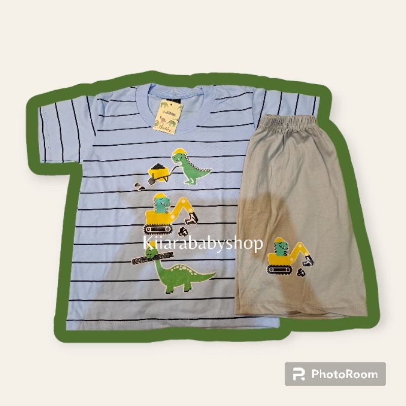 Setelan dino anak laki laki/Setelan baju main anak laki laki babyboy motif dinosaurus/Setelan baju a