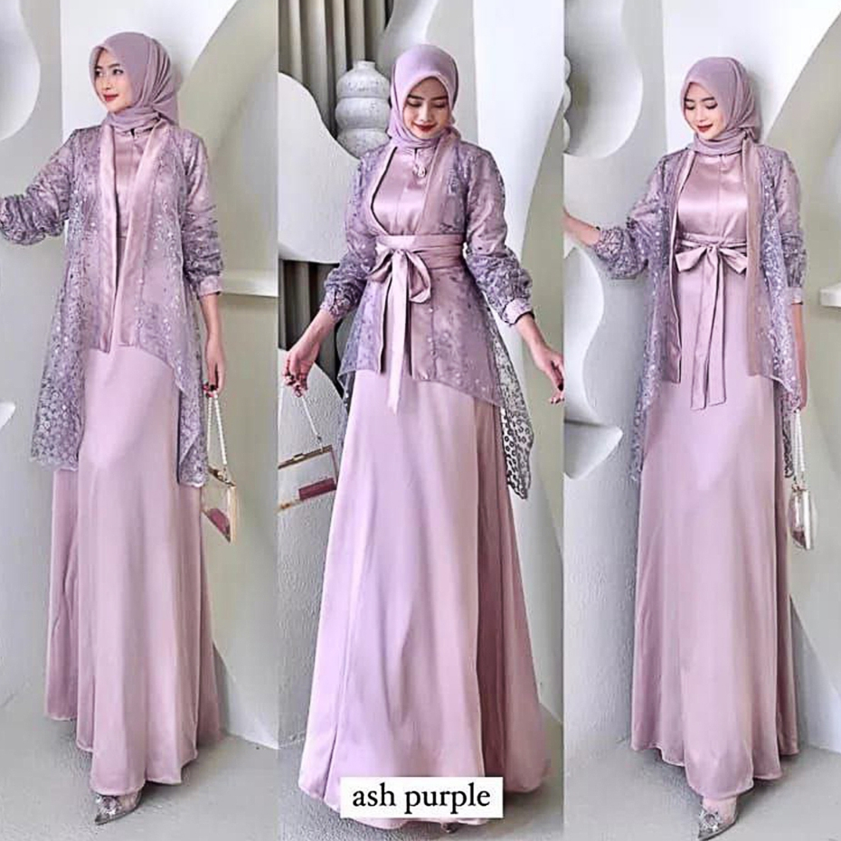 Gamis Kondangan Fuji Brukat Terbaru 2025 Mewah Kekinian Pesta Korean Style Rompi Outer