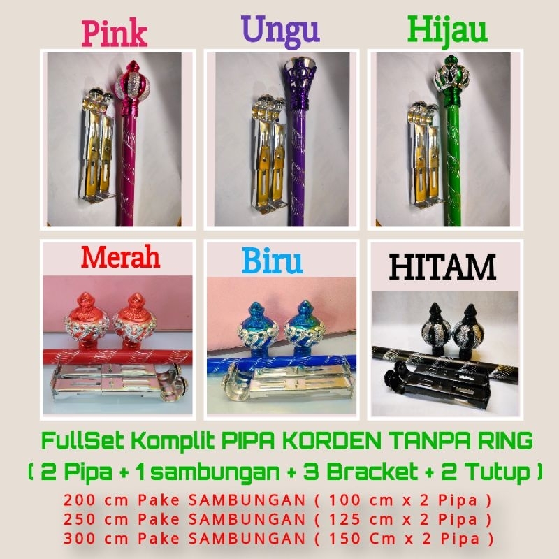 FullSet PIPA WARNA Korden Up 200 Cm s/d 300 cm Pipa Diamond ULIR ( WARNA UNGU,BIRU,PINK,MERAH,HIJAU 
