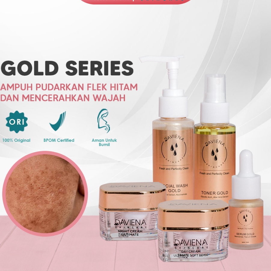 BVRW1414 [KODE 77]  DAVIENA SKINCARE GOLD SERIES  Skin Care Pencerah Pelembab Pemutih Menutrisi Waja