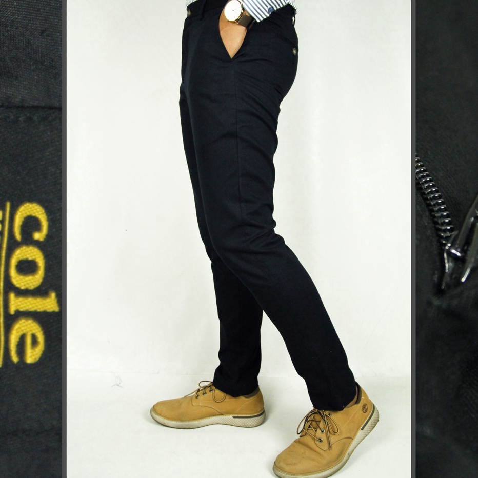HTZF5378 【FSASH SALE】 Celana Chino Formal Panjang Pria COLE Hitam/Black Slimfit Bahan Non Stretch Zi