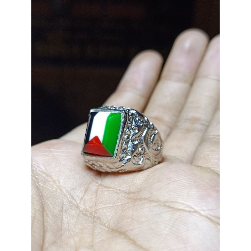 batu akik cincin bendera Palestina model kotak