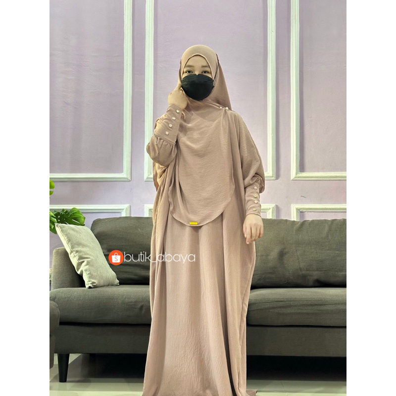 One Set Kaftan Set khimar Oval Syari Gamis Dress Wanita Crinkle KAFTAN AISHA