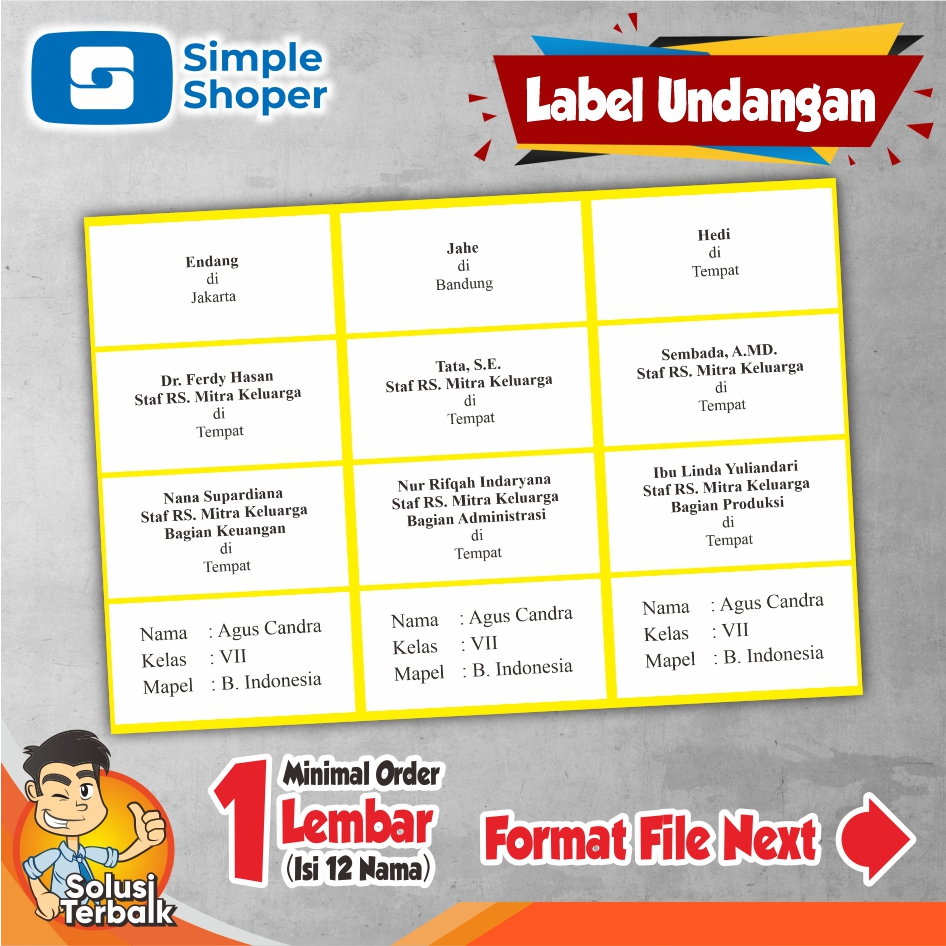 

Print Label Nama Undangan Pernikahan, Khitanan / Stiker Label No. 103 Per Lembar 12 Nama