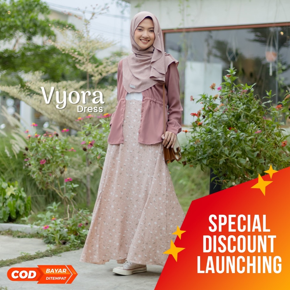 Terbaru.. Jilbrave Vyora Dress Gamis Feminin Wanita Motif Bunga Crinkle Premium 3 in 1 Look