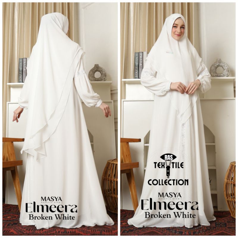 Set Baju Gamis Dress Sifon Silk Putih Broken White Black Modern Mewah Brukat Sparkling Premium Ori B