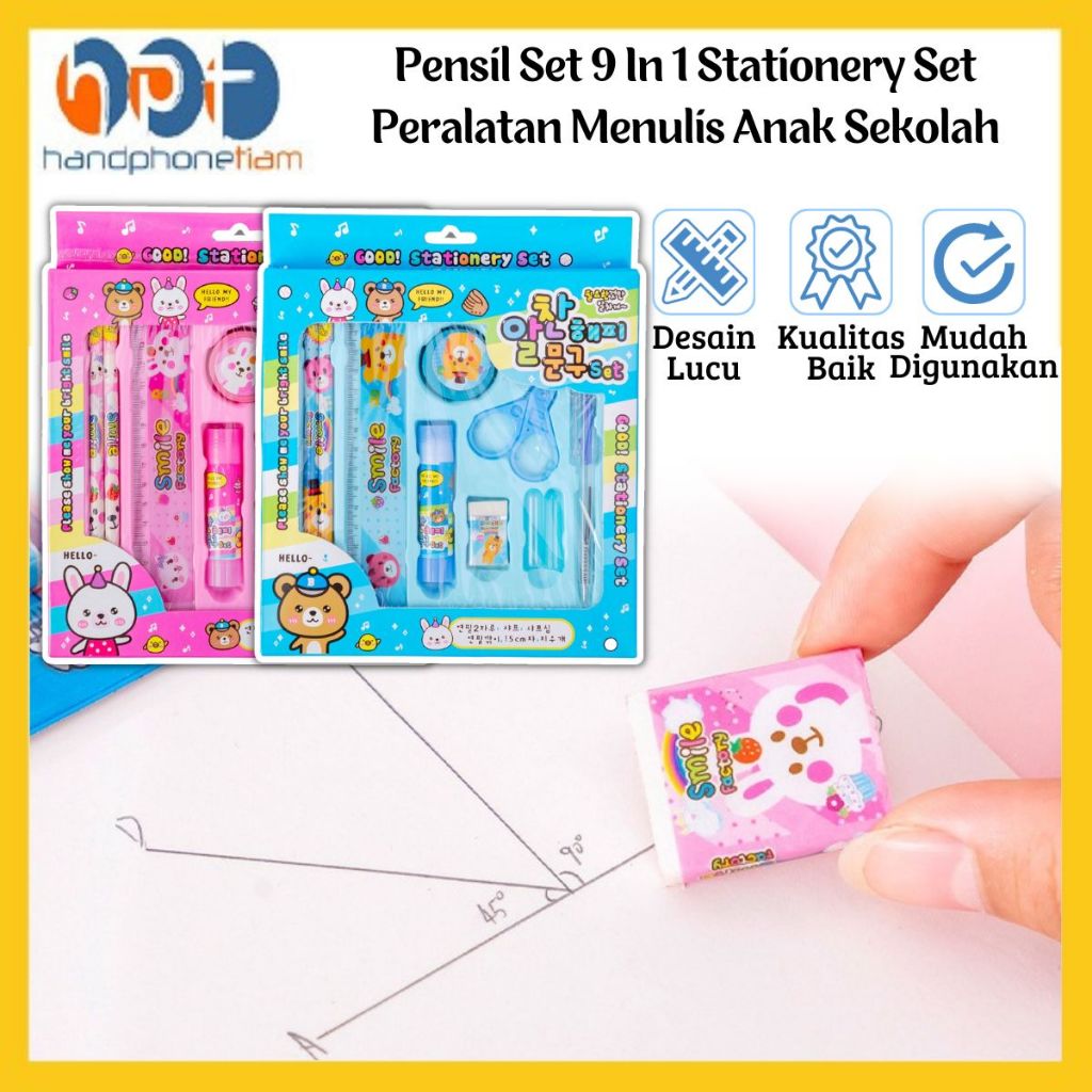 

Pensil Set 9 In 1 Perlengkapan Menulis Anak Pensil Pulpen Penggaris Penghapus Rautan Gunting/Peralatan Sekolah/ Stationery Set Cocok Untuk Kado Ulang Tahun