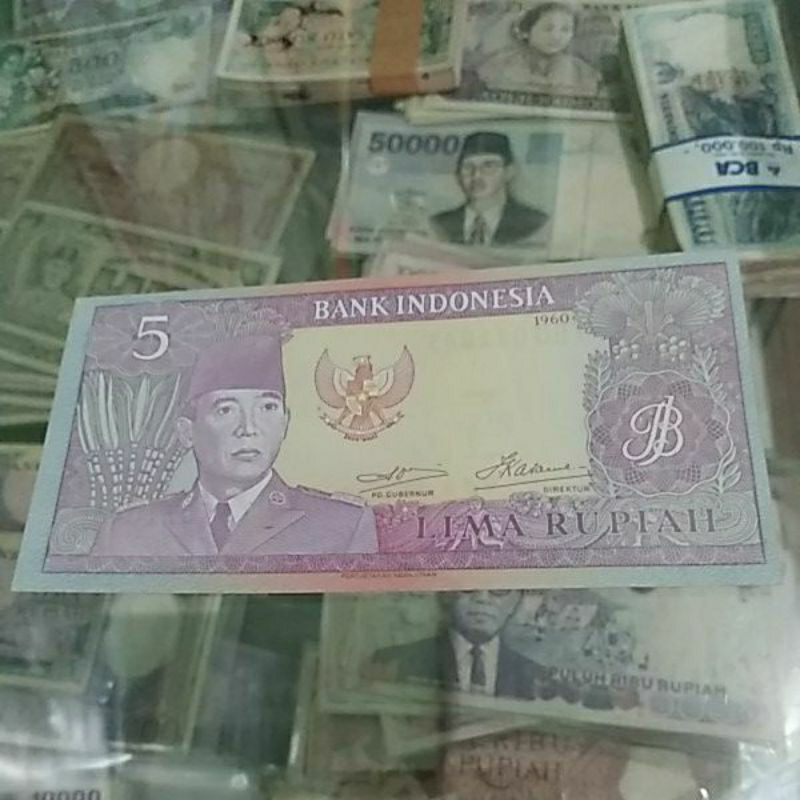 Uang kuno 5 rupiah soekarno original