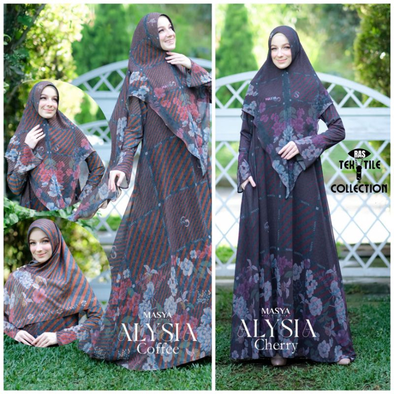 Set Gamis Dress Ceruty Babydoll Printing Premium Syari Branded Ungu - Coklat Tua Mewah Masya Syari O