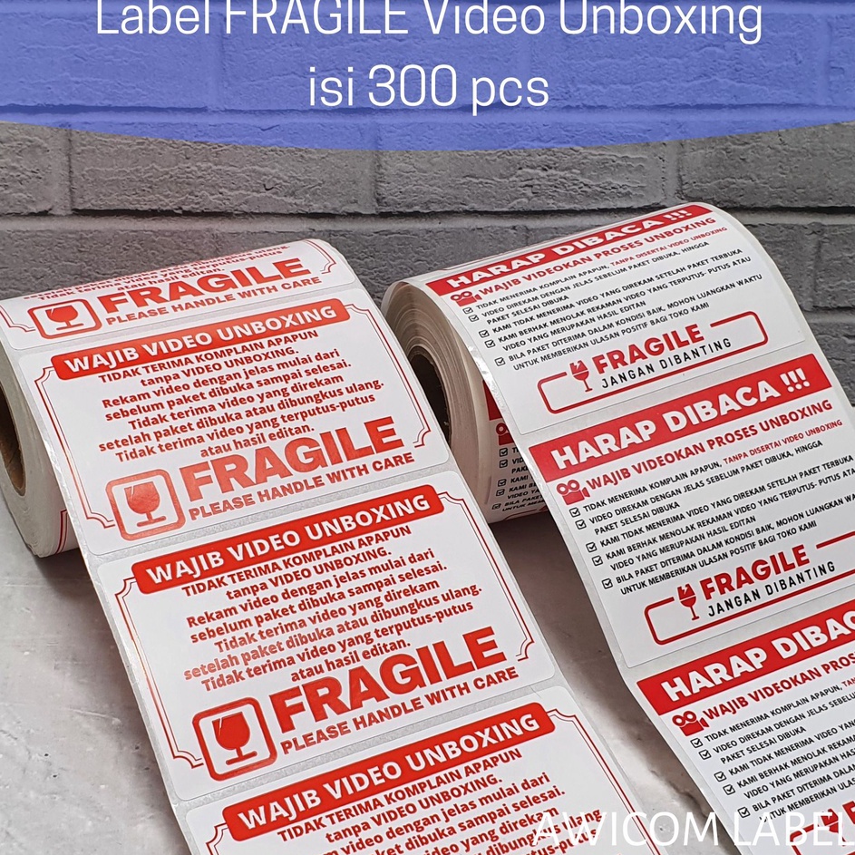 

Label Sticker FRAGILE Wajib Video Unboxing Stiker Perhatian Online Shop 80x50 isi 300 pcs