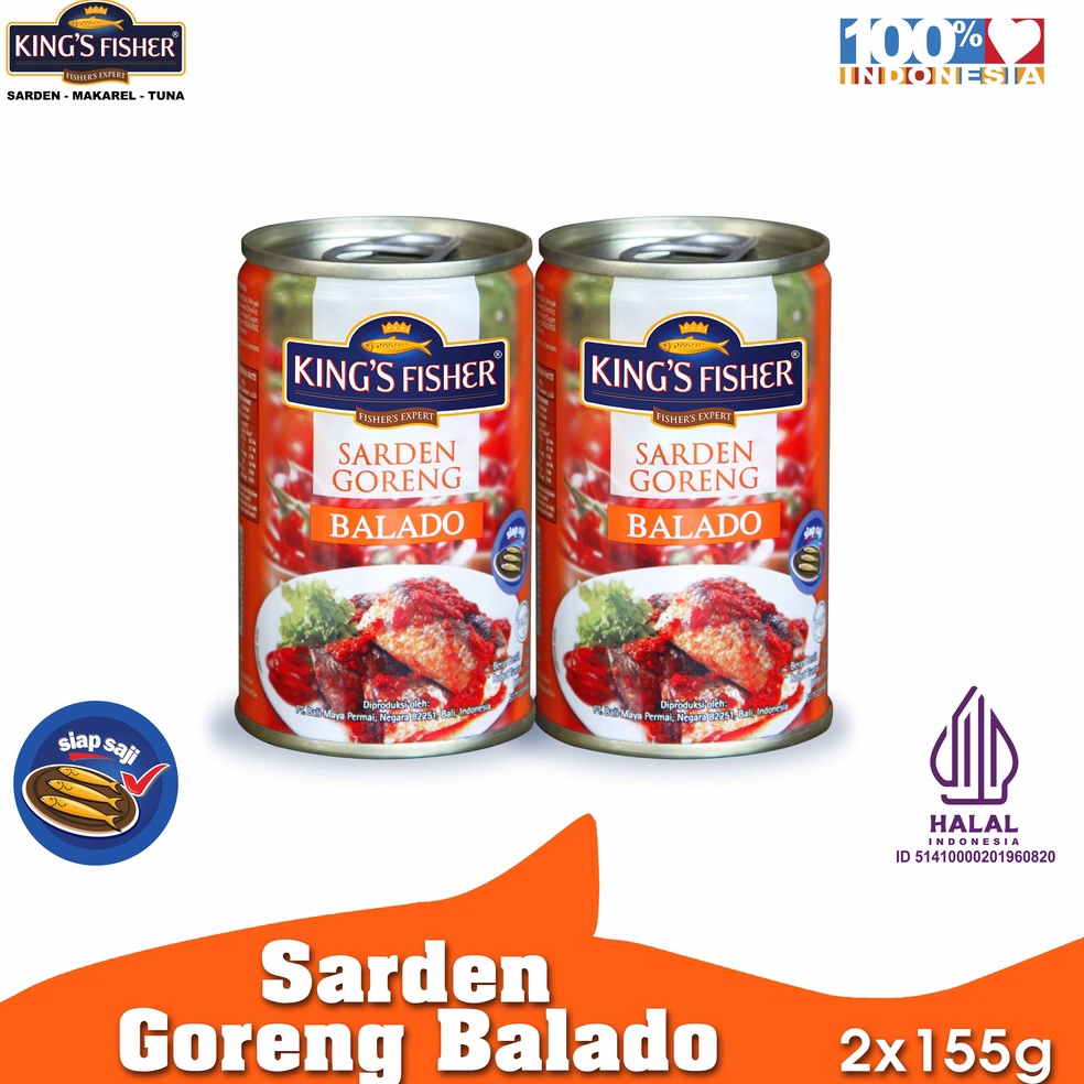 

[FSC] Paket 2 pcs King's Fisher Sarden goreng mini rasa saus balado Makanan Kaleng 155g kings fisher 91